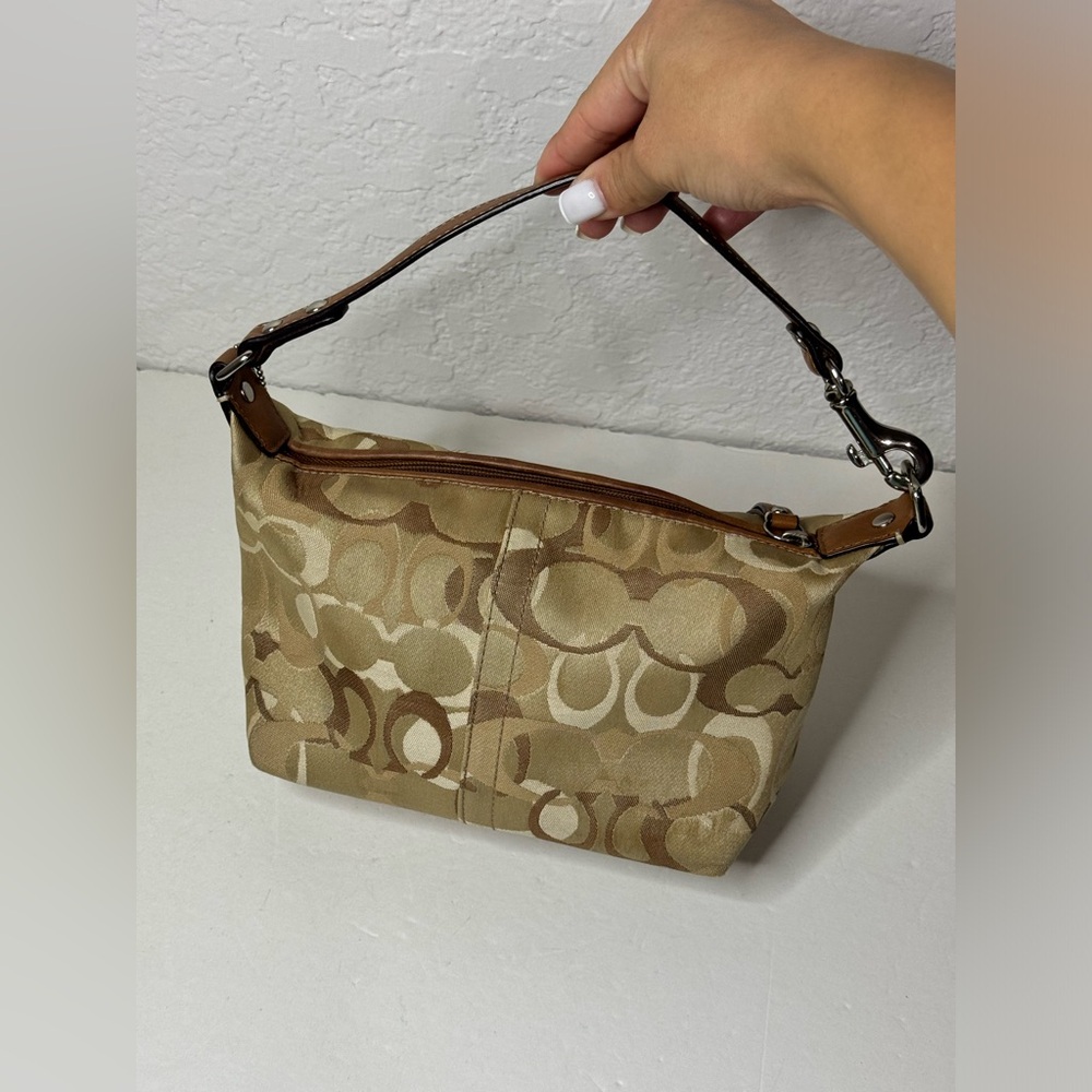 Vintage Y2K COACH Signature C Brown Mini Bag Striped & Zip Closure Baguette - Picture 3 of 11